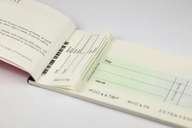 Blank Cheque book stub with space for copy on the cheque