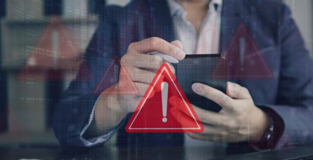 Emergency warning alert alarm on Smartphone, Data network protection, scam alert.