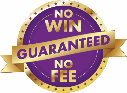 No win no fee badge in purple and gold